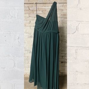 hunter green chiffon one shouldered bridesmaid dress [size 22]